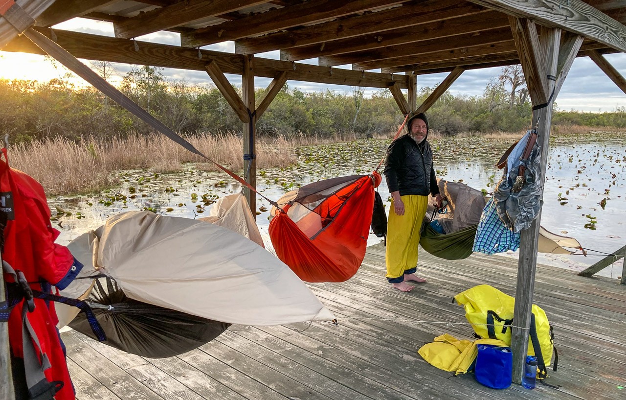 Three Hammocks on a Chickee