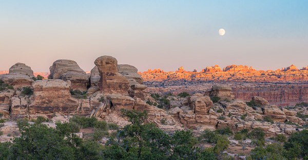 Moon Rising Over Colorado River Canyon & The Needles