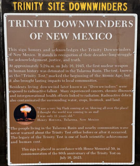 Trinity Site Downwinders Sign